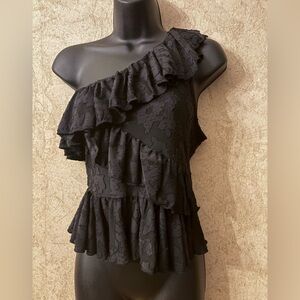 Blush Noir One Shoulder Tiered Overly Top